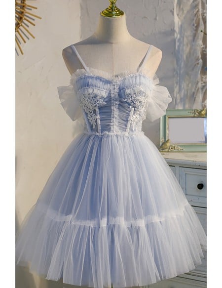 Light Blue Short Tulle Gorgeous Homecoming Dress with Straps