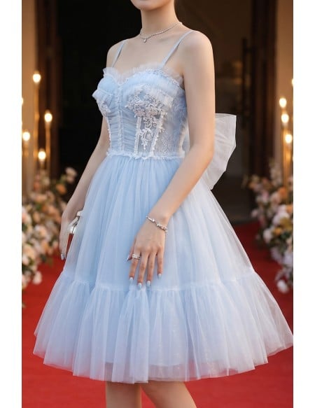 Light Blue Short Tulle Gorgeous Homecoming Dress with Straps