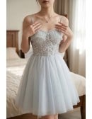 Elegant Grey Tulle Short Homecoming Dress with Big Bow In Back
