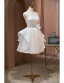 Elegant Ruffled Short Tulle Party Homecoming Dress with Straps