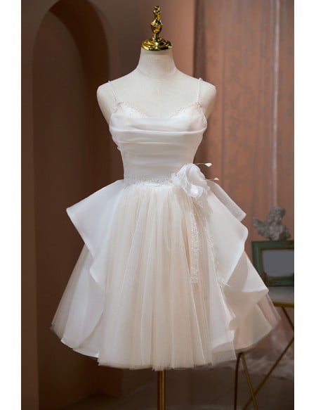 Elegant Ruffled Short Tulle Party Homecoming Dress with Straps