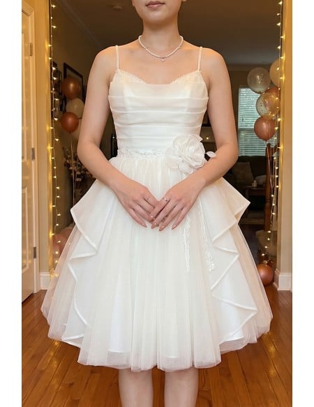 Elegant Ruffled Short Tulle Party Homecoming Dress with Straps