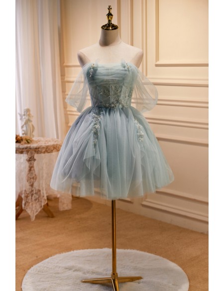Fairytale Dusty Ruffled Tulle Short Homecoming Dress with Beaded Lace