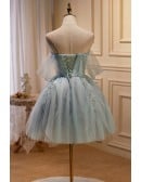 Fairytale Dusty Ruffled Tulle Short Homecoming Dress with Beaded Lace