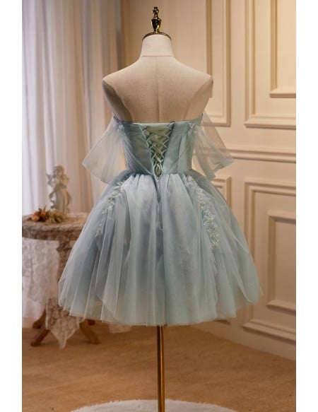 Fairytale Dusty Ruffled Tulle Short Homecoming Dress with Beaded Lace