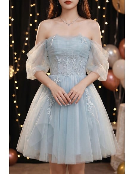 Fairytale Dusty Ruffled Tulle Short Homecoming Dress with Beaded Lace