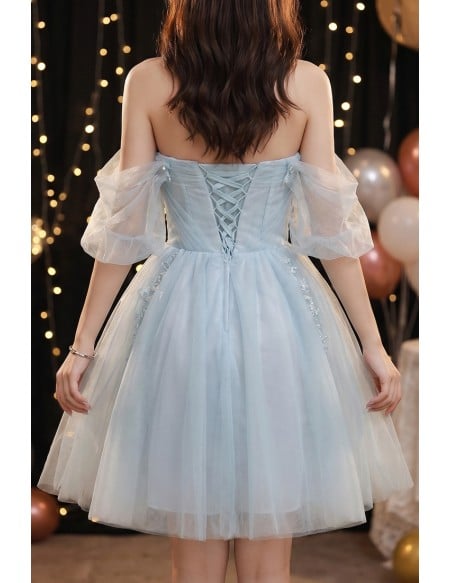 Fairytale Dusty Ruffled Tulle Short Homecoming Dress with Beaded Lace