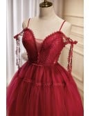 Pretty Burgundy Lace Short Tulle Homecoming Dress with Spaghetti Straps
