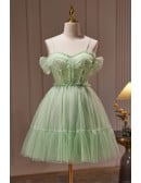 Green Tulle Lovely Homecoming Short Prom Dress with Bow Sash In Back
