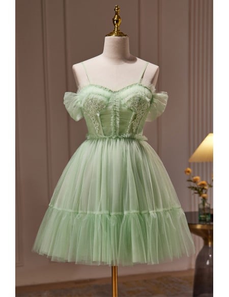 Green Tulle Lovely Homecoming Short Prom Dress with Bow Sash In Back