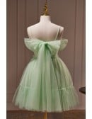 Green Tulle Lovely Homecoming Short Prom Dress with Bow Sash In Back