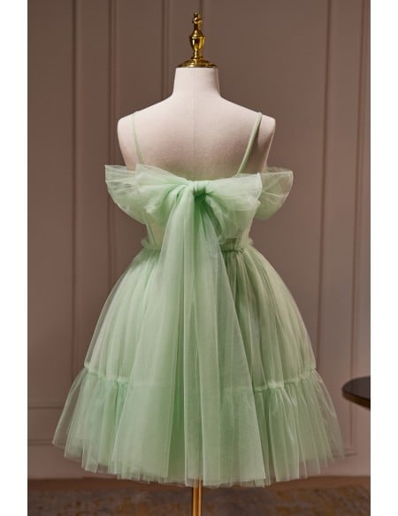 Green Tulle Lovely Homecoming Short Prom Dress with Bow Sash In Back