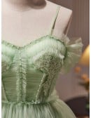 Green Tulle Lovely Homecoming Short Prom Dress with Bow Sash In Back