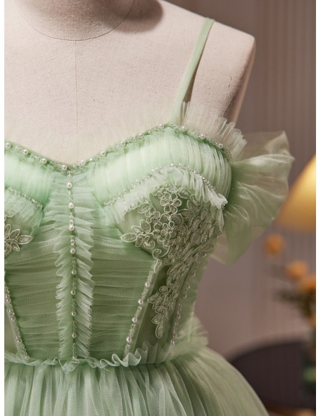 Green Tulle Lovely Homecoming Short Prom Dress with Bow Sash In Back