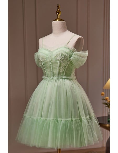 Green Tulle Lovely Homecoming Short Prom Dress with Bow Sash In Back