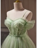 Green Tulle Lovely Homecoming Short Prom Dress with Bow Sash In Back