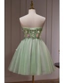 Fairytale Dusty Green Tulle Strapless Short Prom Dress with Flowers