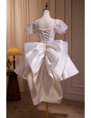 Sequined Short Satin Bridal Party Dress with Big Bow In Back