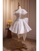 Sequined Short Satin Bridal Party Dress with Big Bow In Back