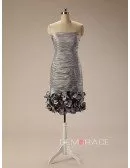 Sheath Strapless Short Satin Dress With Appliquer Lace