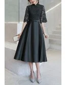 Blue Aline Satin With Loose Sleeve Party Dress With Collar