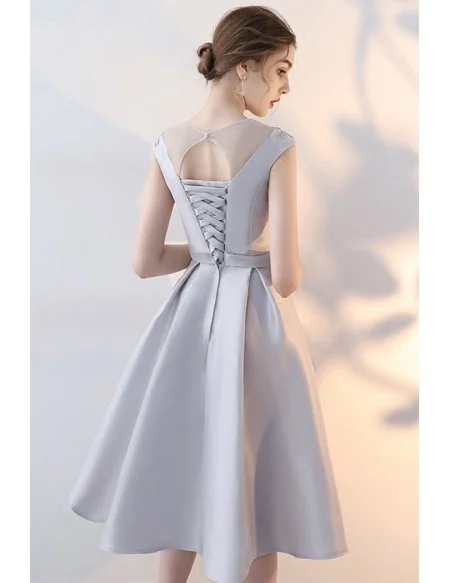 Elegant Grey Knee Length Homecoming Dress Sleeveless