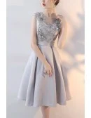 Elegant Grey Knee Length Homecoming Dress Sleeveless