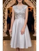 Elegant Grey Knee Length Homecoming Dress Sleeveless