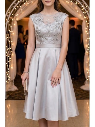 Elegant Grey Knee Length Homecoming Dress Sleeveless