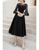 Grey Tea Length Hoco Party Dress With Flare Lace Sleeves