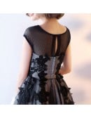 Retro Tea Length Black Homecoming Dress With Polka Dot Mesh