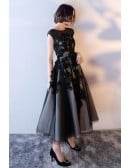 Retro Tea Length Black Homecoming Dress With Polka Dot Mesh