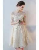 Black Tulle Short Homecoming Dress With Lace Half Sleeves