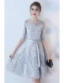 Black Tulle Short Homecoming Dress With Lace Half Sleeves