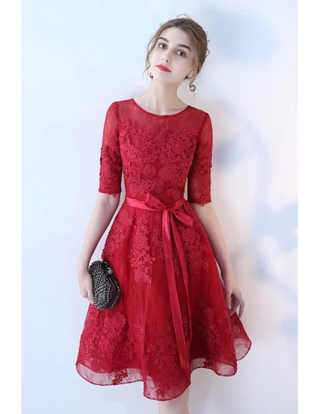 Black Tulle Short Homecoming Dress With Lace Half Sleeves