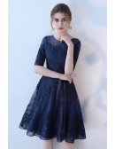 Black Tulle Short Homecoming Dress With Lace Half Sleeves