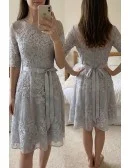 Black Tulle Short Homecoming Dress With Lace Half Sleeves