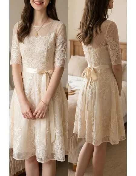 Black Tulle Short Homecoming Dress With Lace Half Sleeves