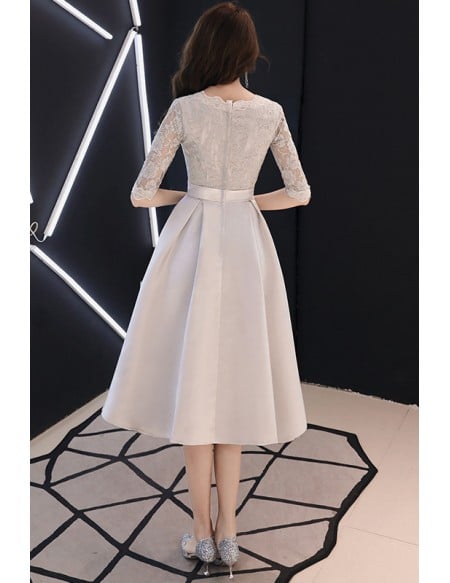 Modest Grey Midi Hoco Party Dress With Half Sleeves