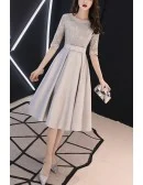 Modest Grey Midi Hoco Party Dress With Half Sleeves