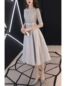 Modest Grey Midi Hoco Party Dress With Half Sleeves