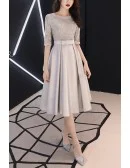 Modest Grey Midi Hoco Party Dress With Half Sleeves