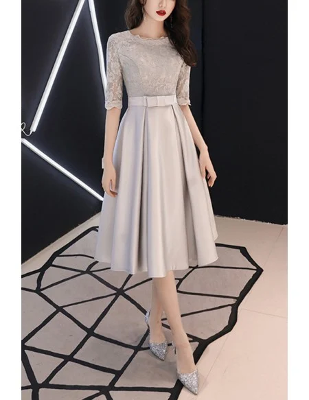 Modest Grey Midi Hoco Party Dress With Half Sleeves