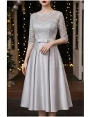 Modest Grey Midi Hoco Party Dress With Half Sleeves