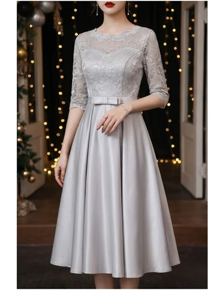 Modest Grey Midi Hoco Party Dress With Half Sleeves