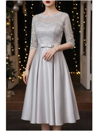 Modest Grey Midi Hoco Party Dress With Half Sleeves