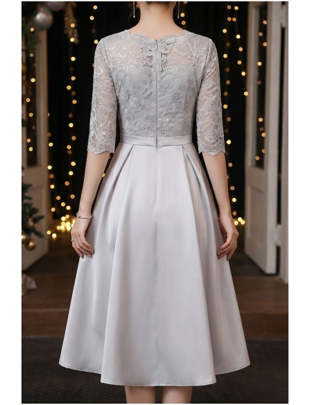 Modest Grey Midi Hoco Party Dress With Half Sleeves