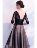 High Low Black Tulle Homecoming Party Dress With Sheer Sleeves