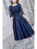 Pleated Elegant Lace Homecoming Dress With Lace Half Sleeves