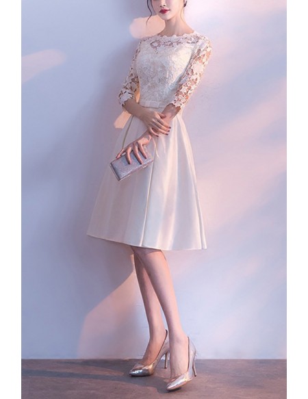 Pleated Elegant Lace Homecoming Dress With Lace Half Sleeves